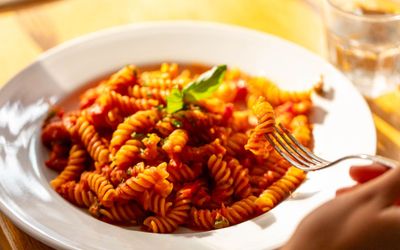 pasta in the red tomato sauce at Donatello Brighton