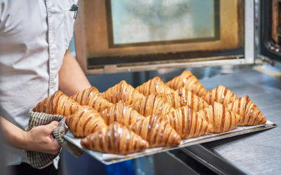 Croissants fresh out of the oven, Julien Plumart. French bakery in Brighton
