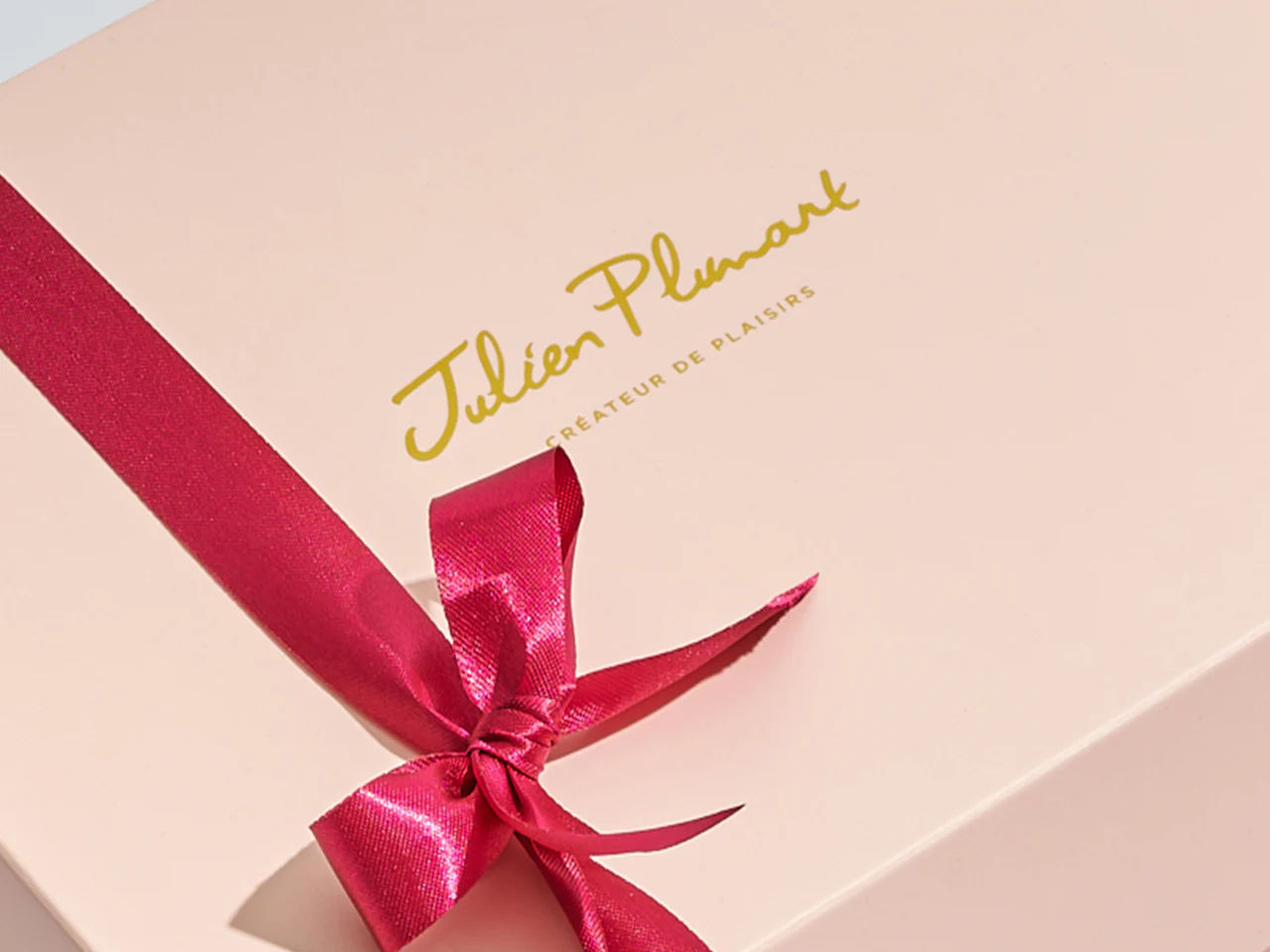 Decorative peach box with red bow