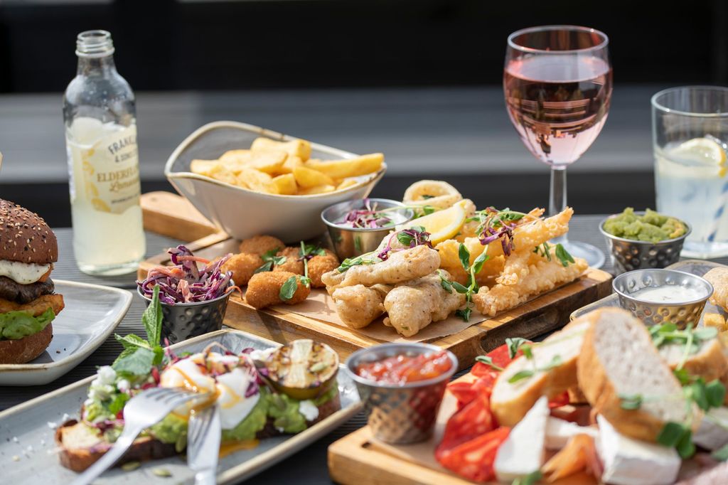 photo of of seafood and drinks