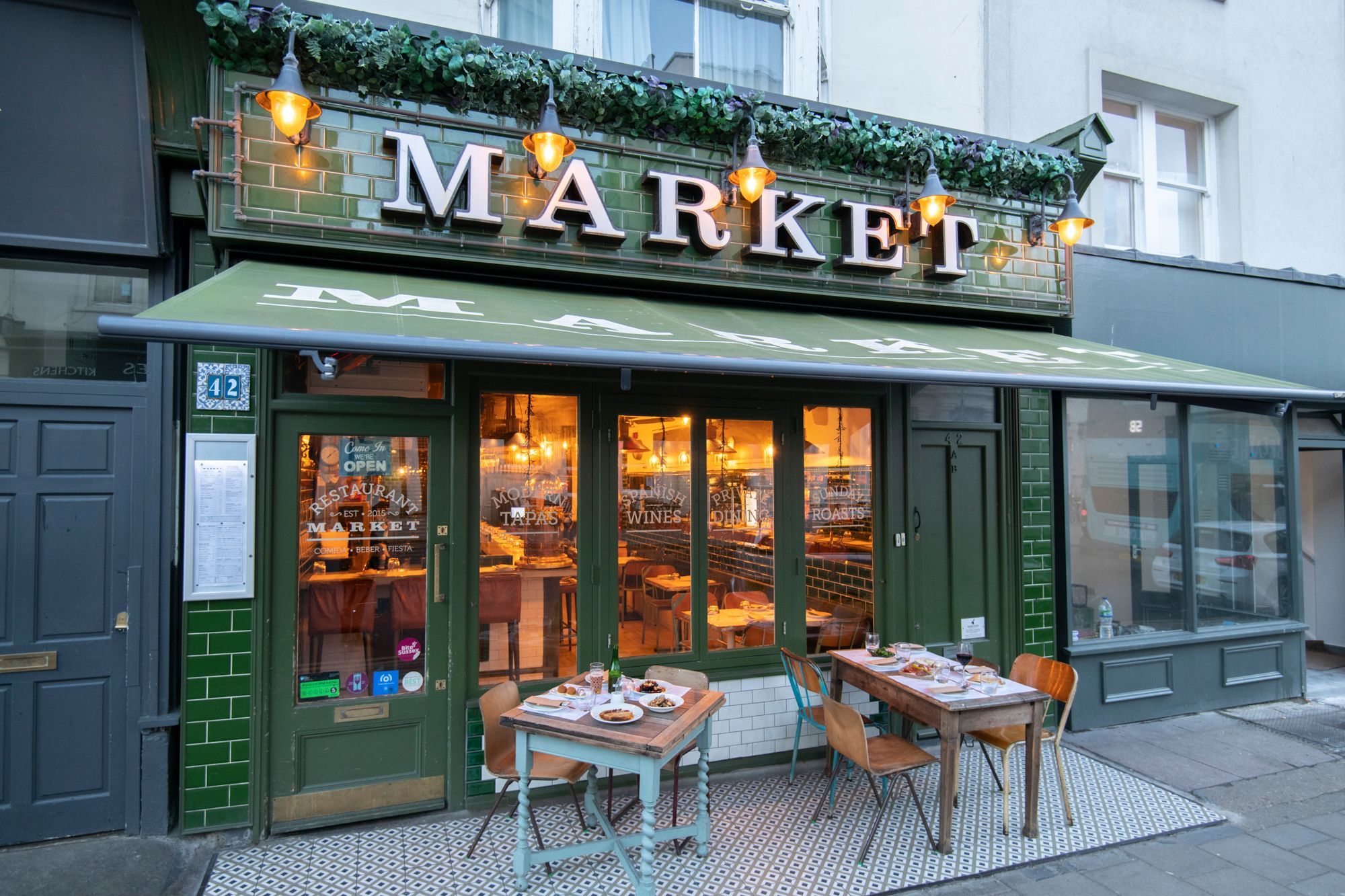 green colored entrance at market restaurant