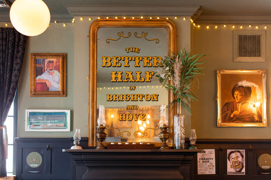 shot of the wall decorations at the better half pub