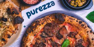over head shot of Purezza's pizzas