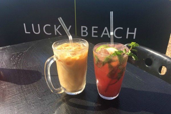 lucky beach iced almond coffee abd watermelon juice