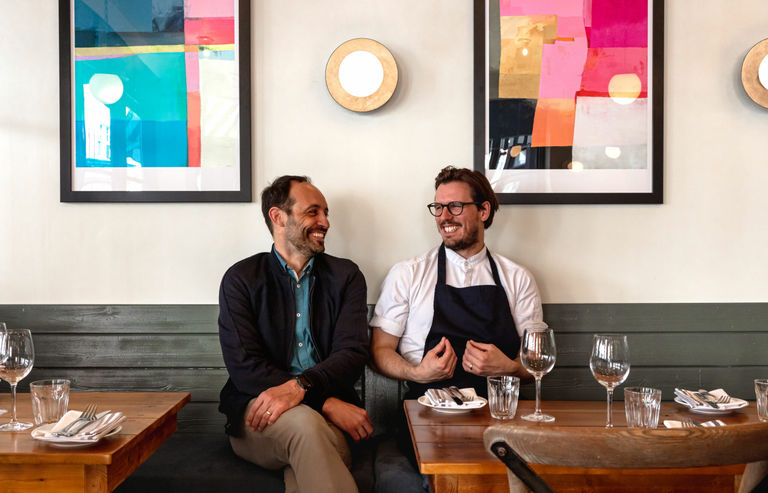 Cin Cin Hove. David Toscano and chef sitting at their restaurant in Hove