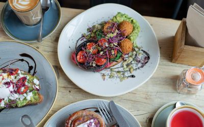 overhead shot of breakfast at Trading Post Coffee. North Laine brighton