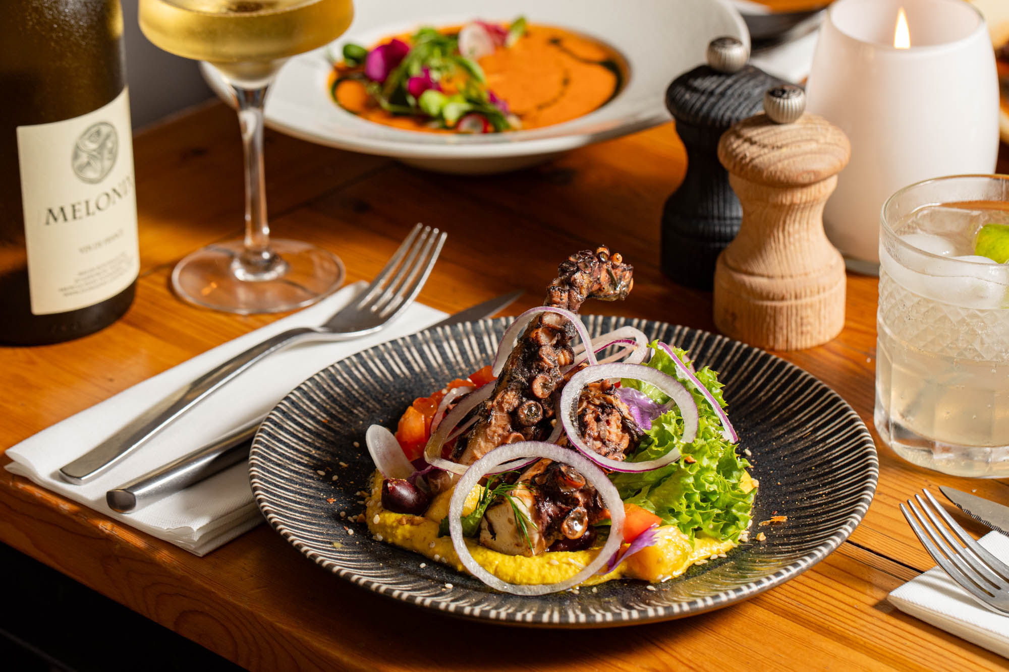 side shot of the lunch dishes served on the table at Mange Tout