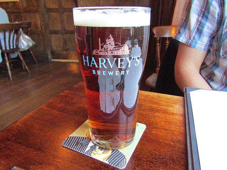 A pint of Harvey's Ale at The Plough Inn
