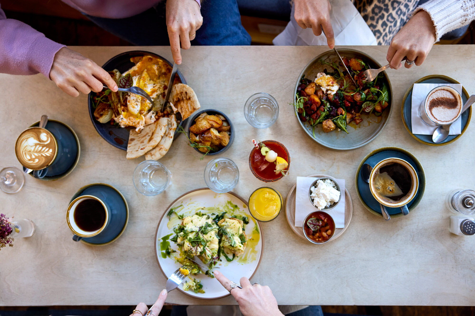 Stafish and Coffee - over head shot of the people having a brunch