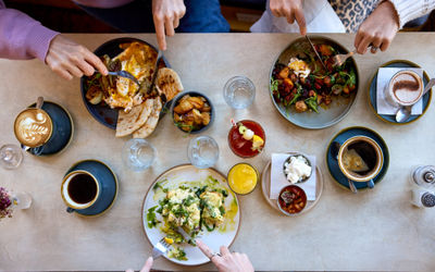 Stafish and Coffee - over head shot of the people having a brunch