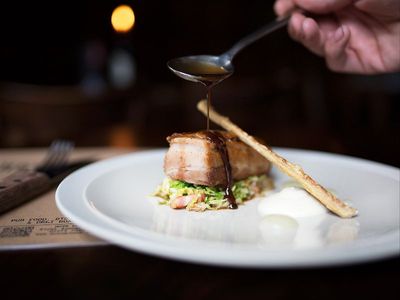 Pork belly, crackling and bacon at Hove Place Bistro