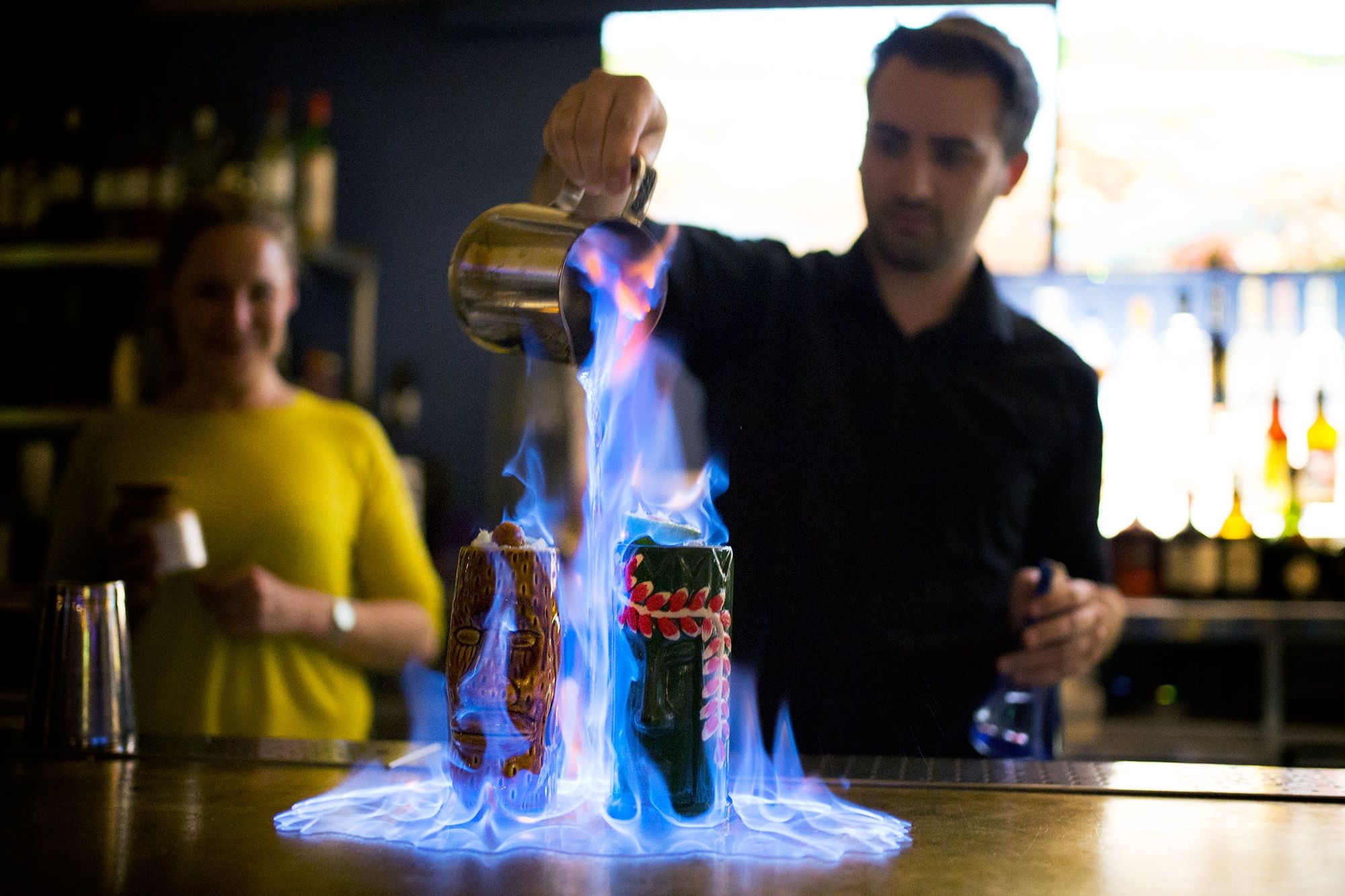cocktails on fire at merkaba brighton