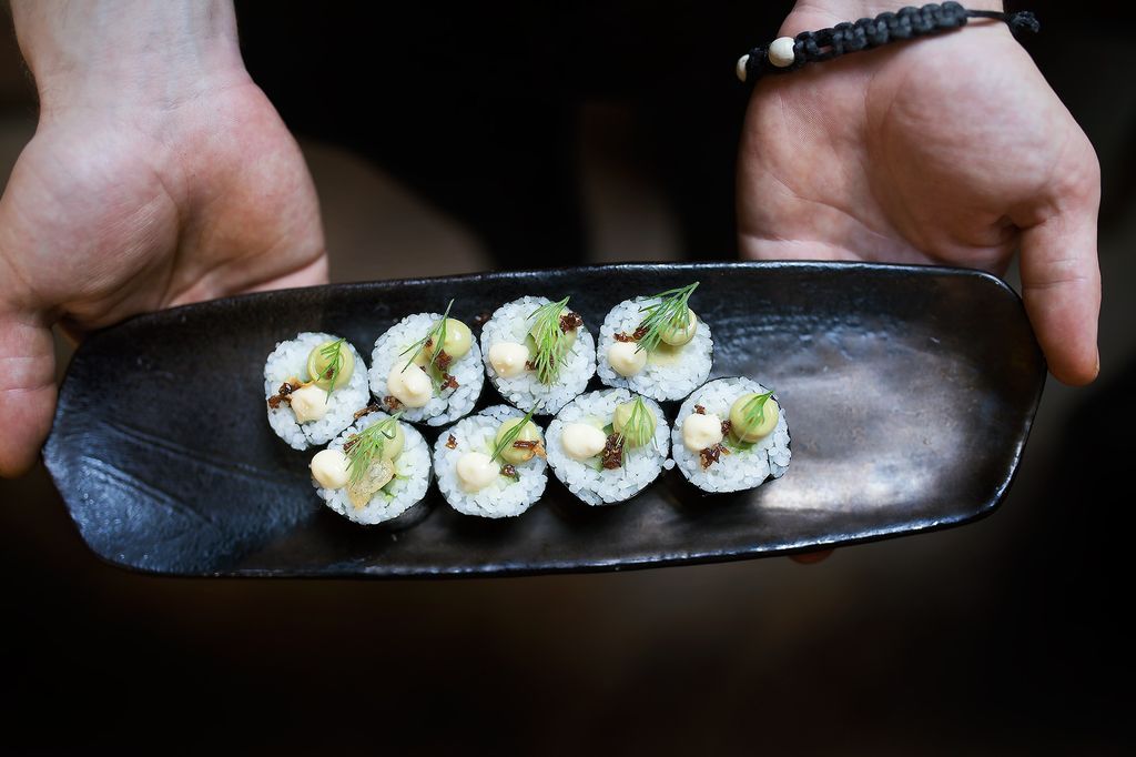 Sushi dish held by waiter - Third Avenue in Hove - Nick Harvey Photography Brighton