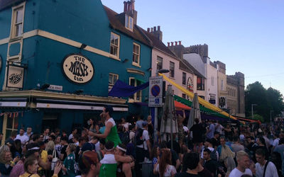 Crowds at The Mash Tun at the start of a summer's evening