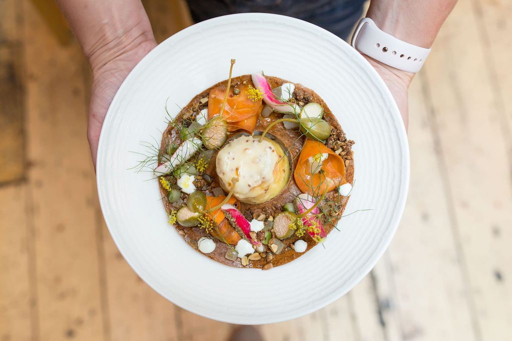Pictured from above. Lentil dish at Terre A Terre vegetarian restaurant in Brighton
