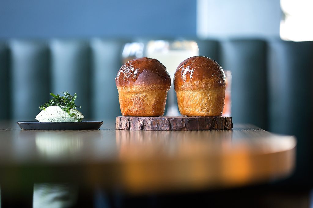 Marmite bread, positioned on wooden serving plate at etch restaurant in Hove. Etch restaurant is owned by Steven Edwards. 