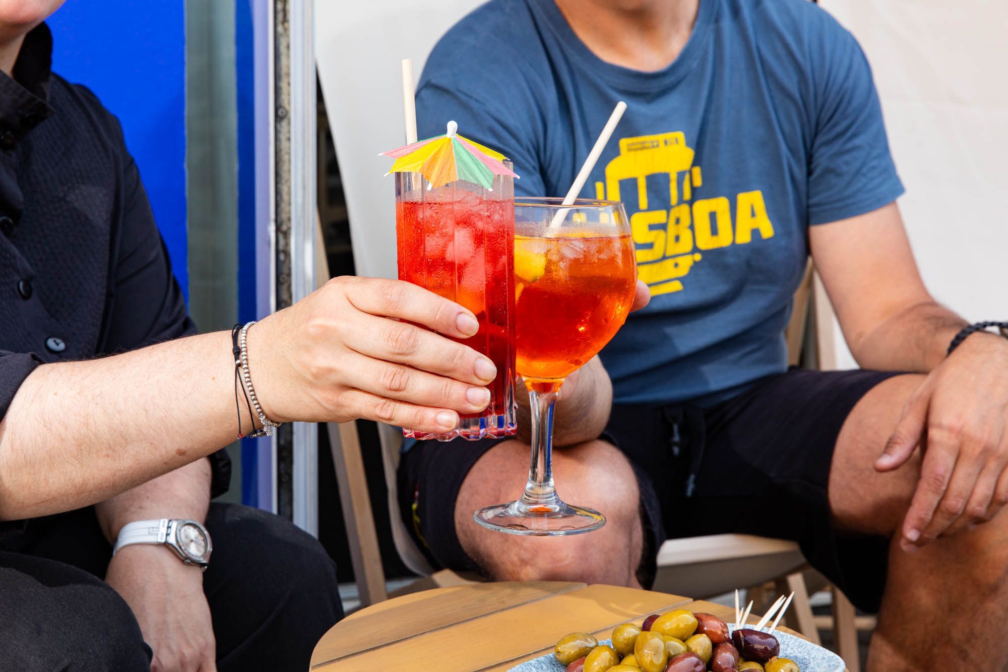 two people enjoying drinks and starters at Nostos Hove