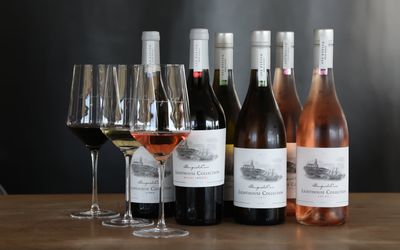 bottles of wine lined up with tasting glasses. wine bar brighton and Sussex