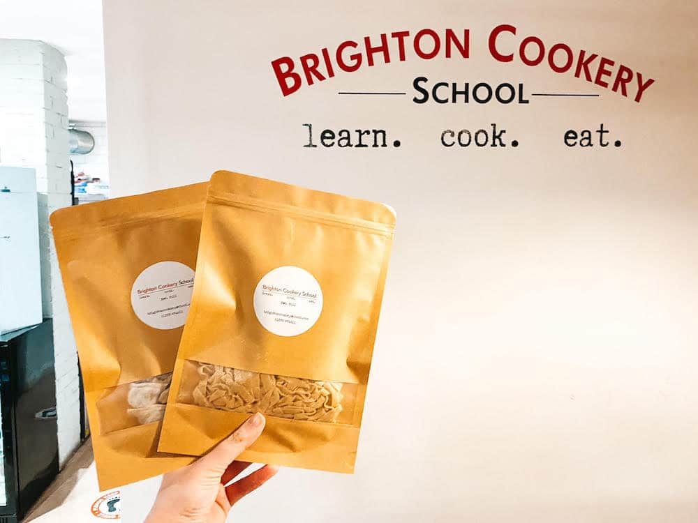 Bags of freshly made pasta to take home from Brighton Cookery School