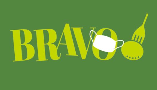 BRAVO green logo with mask