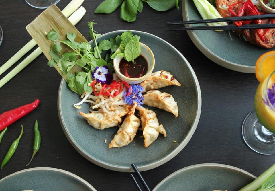 Starters at Longrain Thai dumplings with dipping sauce