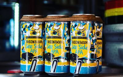 Yellow and blue 'See Side' craft ale cans
