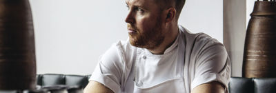 Steven Edwards from etch. Sat in the window at etch. restaurant on Church Road in Hove.