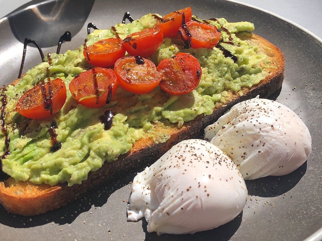 Avocado on toast with two poached eggs