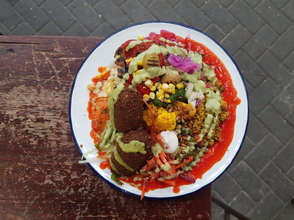 overhead shot of falafel salad