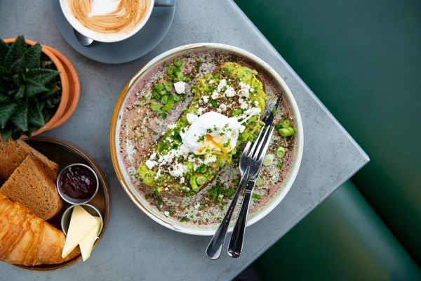 avocado toast with poached egg on the top