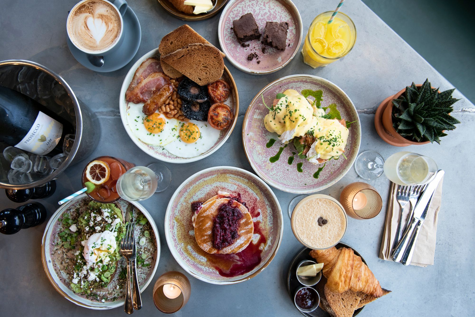 table laid out with brunch options