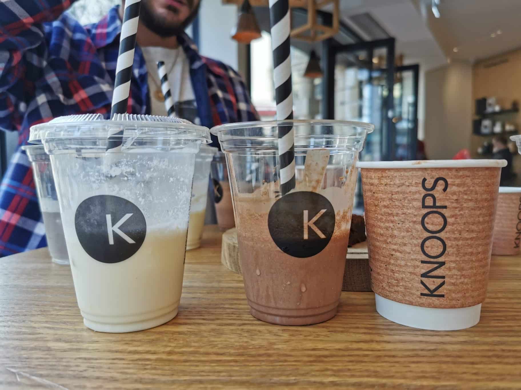 three types of hot chocolate served in knoops cups