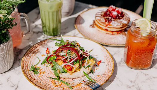 breakfast dishes served with smoothies at baked hove
