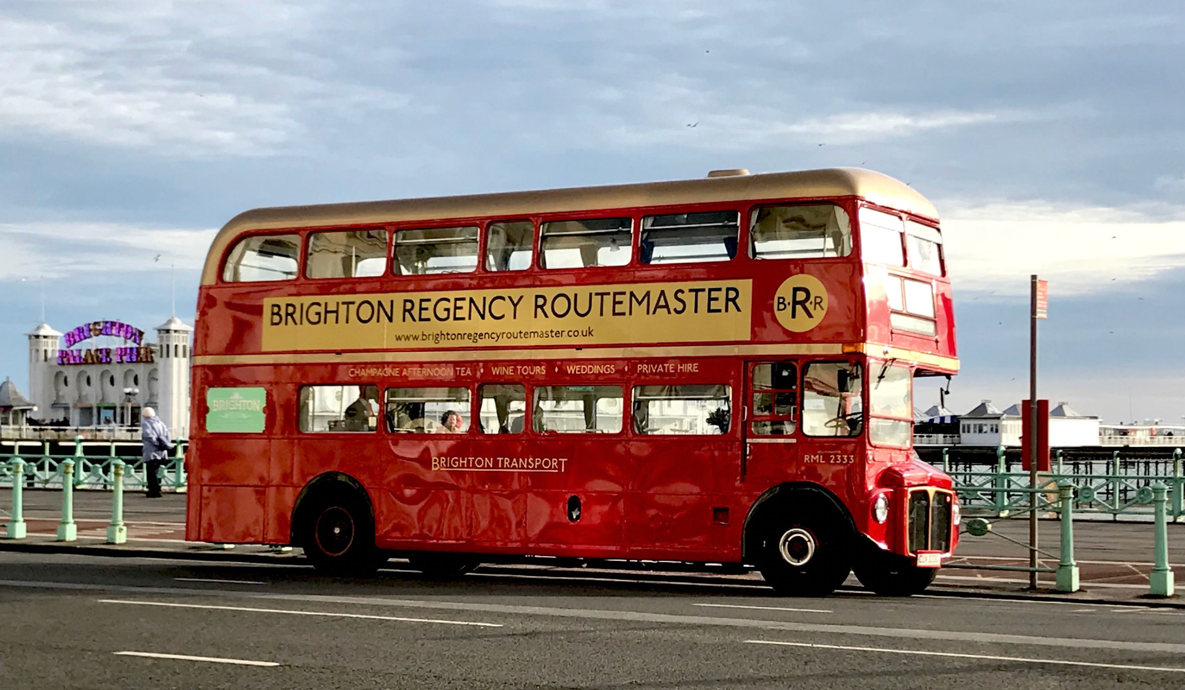 Brighton Regency Routemaster - Bus on Brighton Seafront, next to the Brighton Palace Pier