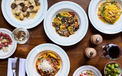 over head shot if the table laid out with small plates at Tutto Brighton. Fine Dining Brighton