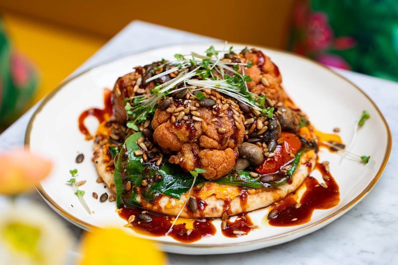 Crispy Spiced Cauliflower with Gochujang Sauce, a fusion of Korean and Greek flavours. Jo and Co