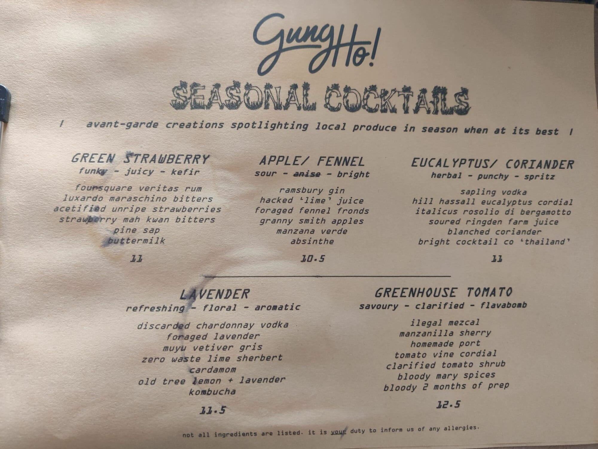 seasonal cocktail menu