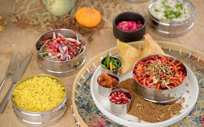 colorful shot of the Indian dishes on table