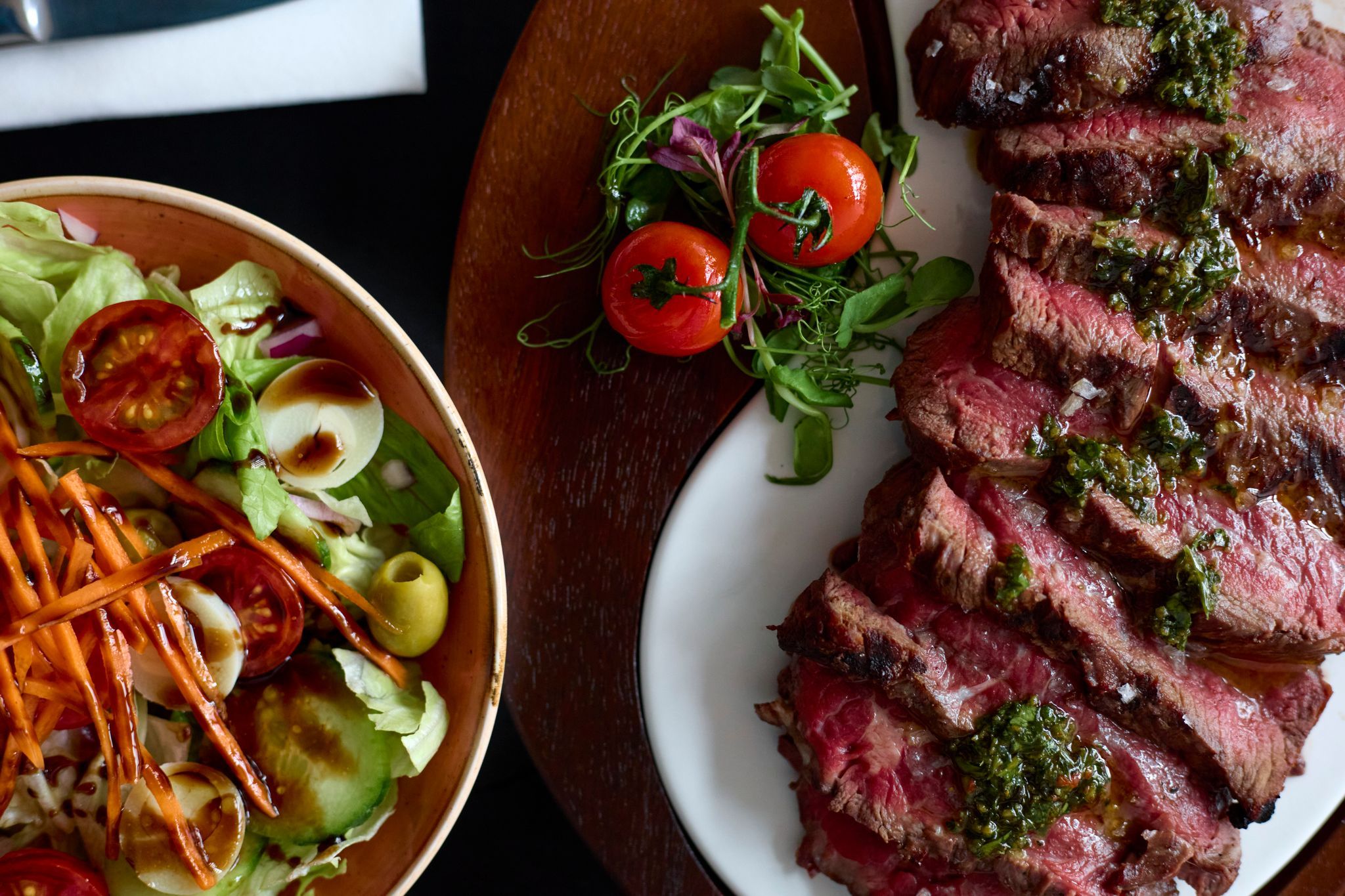 overhead shot of the steak and salad - Latinoamérica Hove