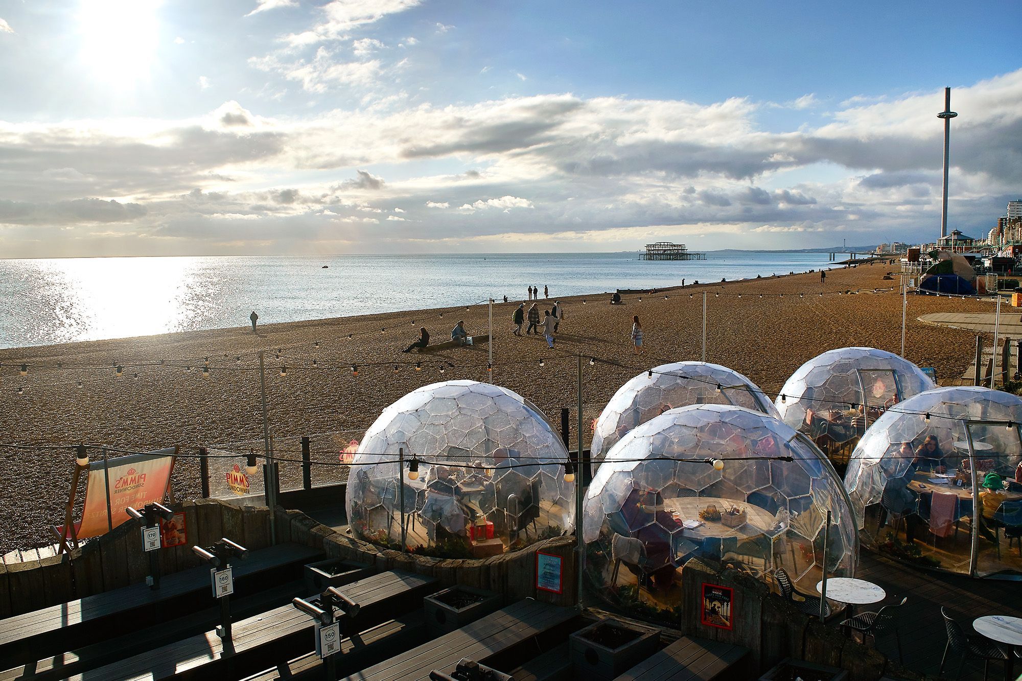 Ohso winter igloos on their beach terrace