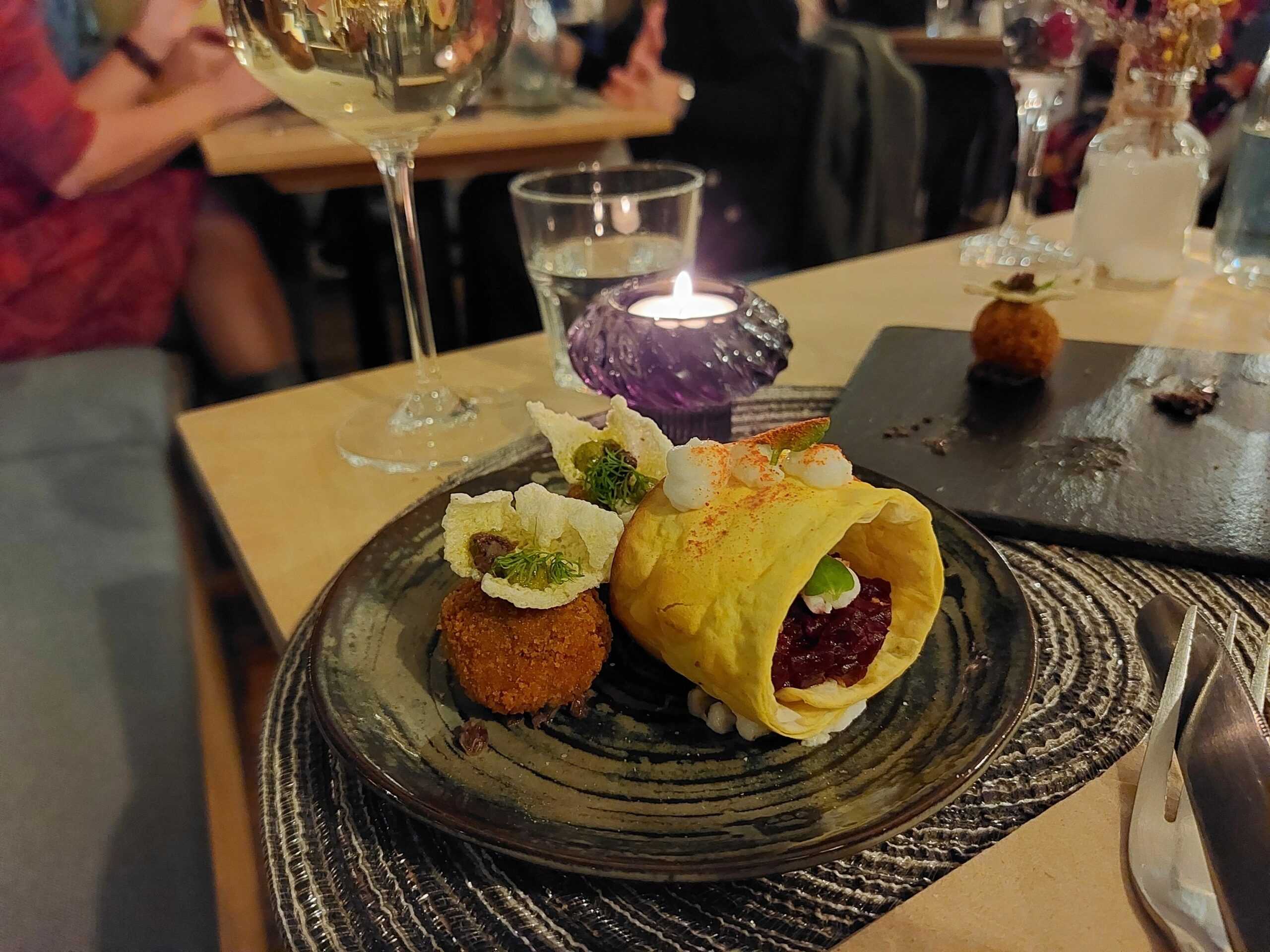 Cauliflower Arancini and Smoked Beetroot Tartare served at Supper Club at Starfish and Coffee