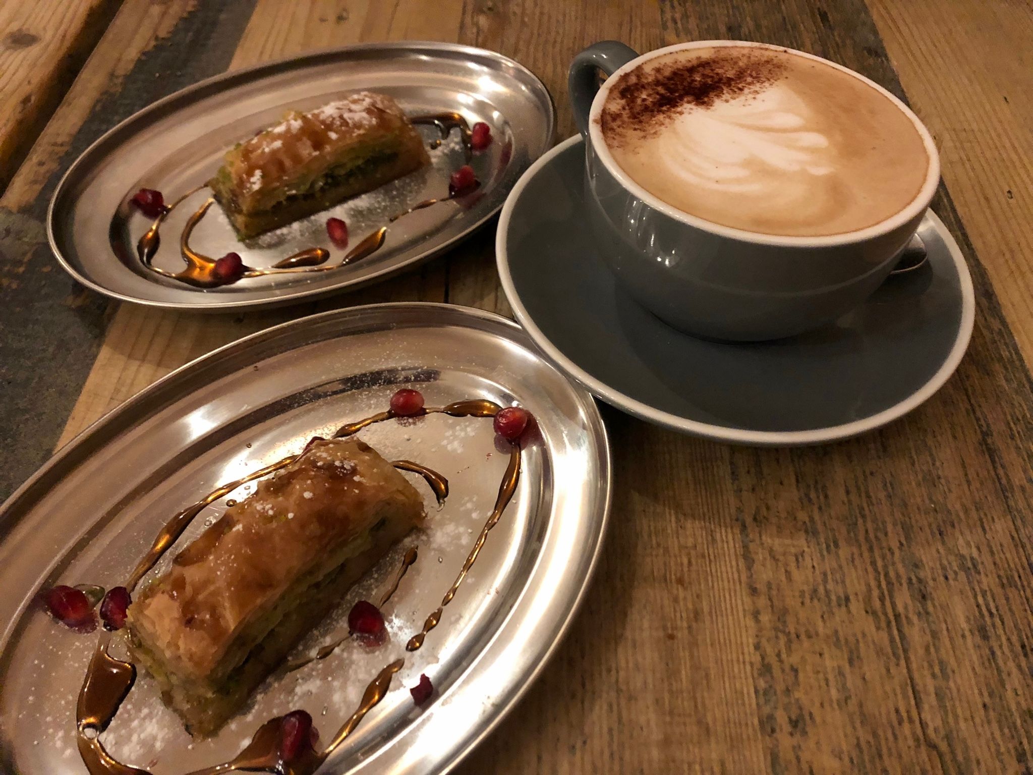sweet baklava and cup of coffee. Middle Eastern Restaurant Brighton