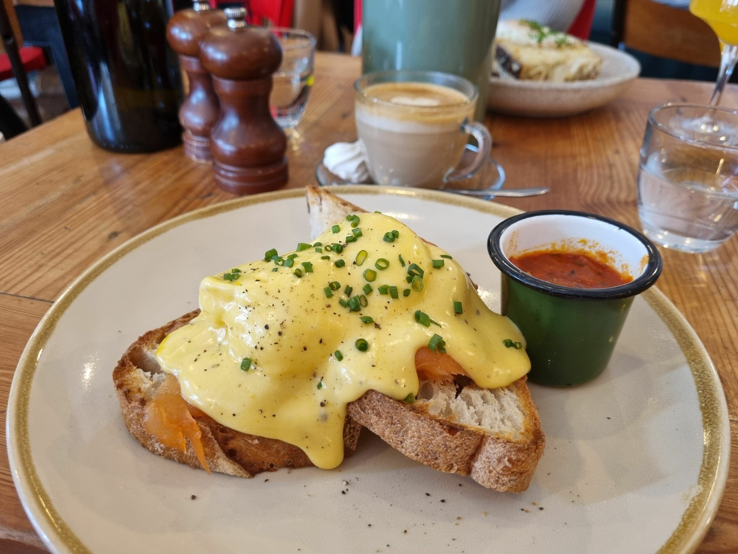 Eggs Royale served as a part of french brunch at the local Mange tout bistro