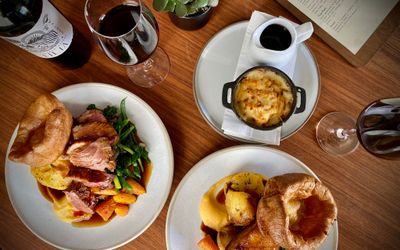 over head shot of the Sunday lunch at the post house cafe brighton