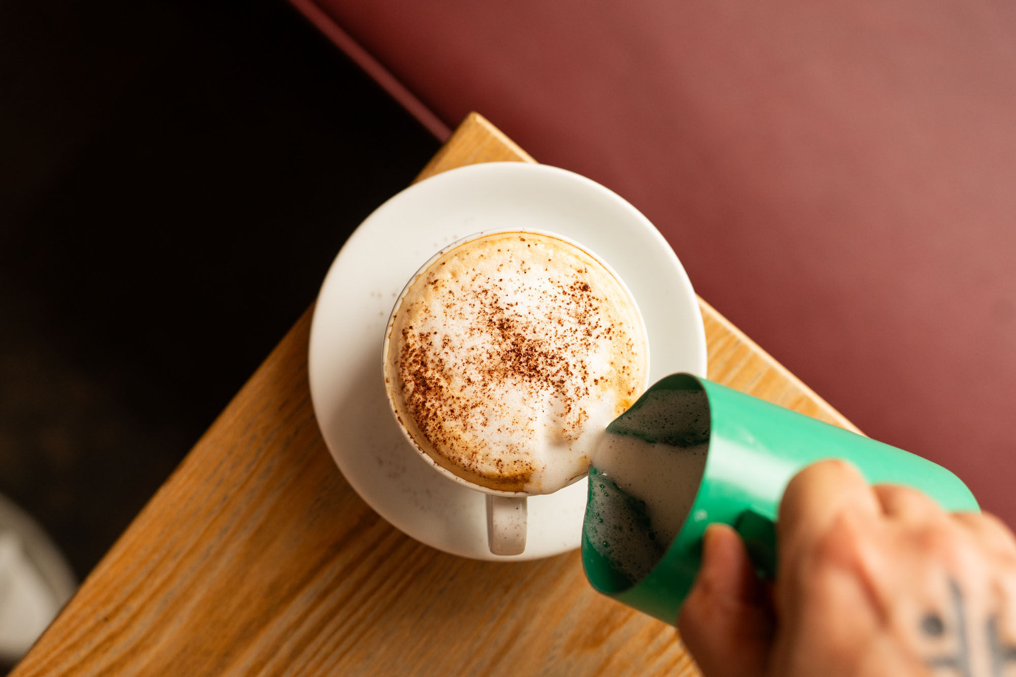 over head shot of flat white coffee at nanima 