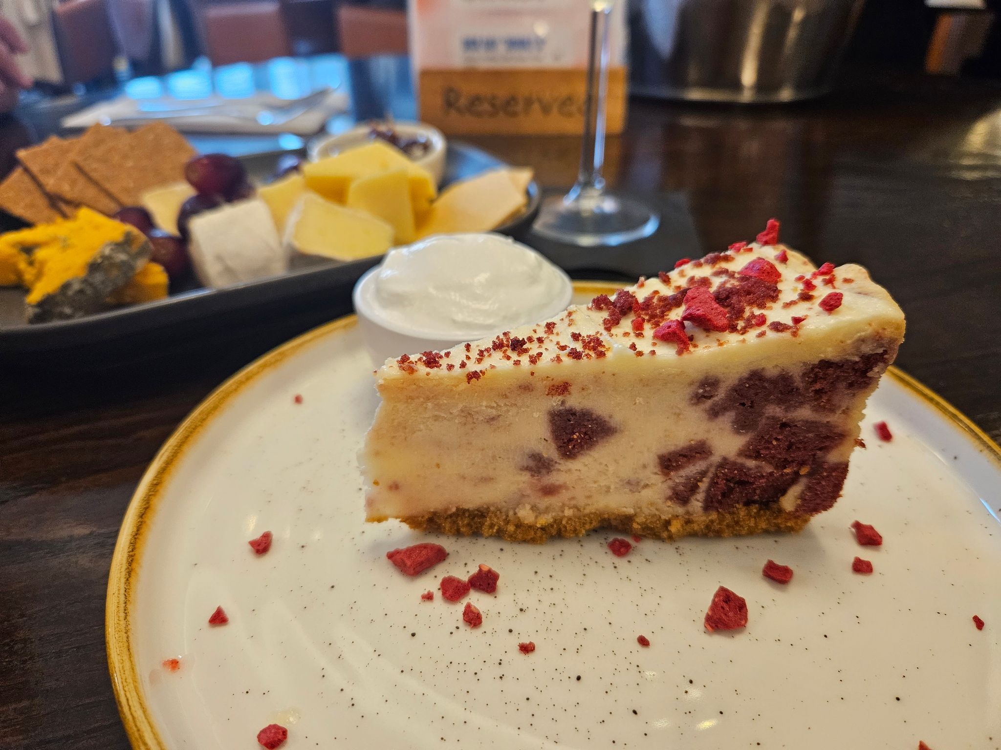 red velvet cake with cream served from drag queen brunch menu