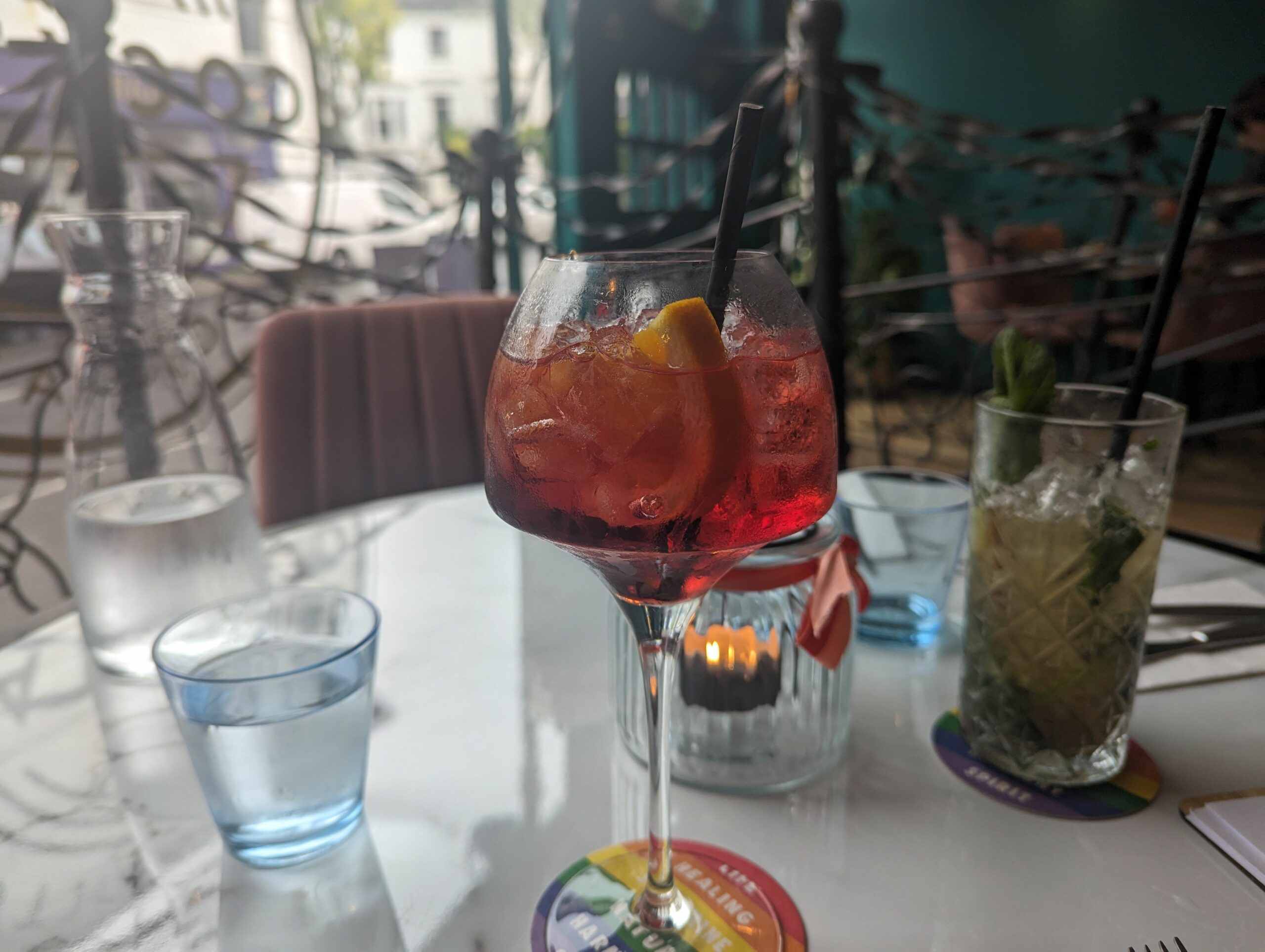 cocktails on the marble table at the brunch in seven dials at Brighton Cocktail Co