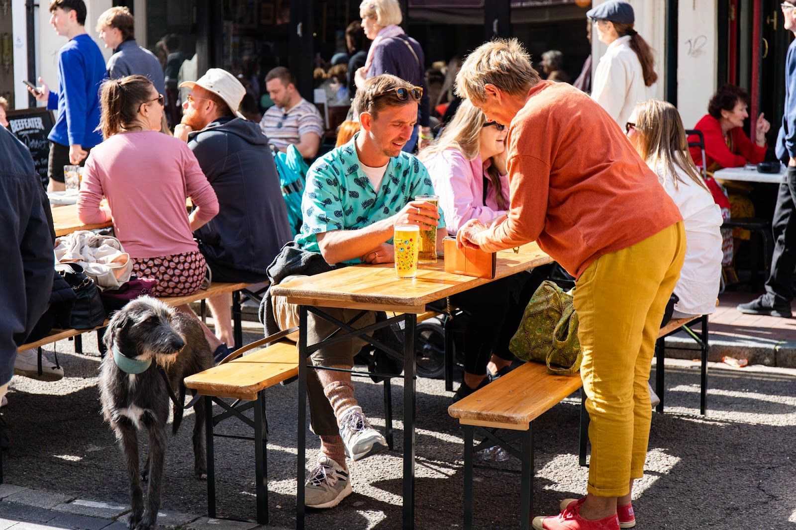Drinkers sat outside The Dorset pub in Brighton's North Laine. Alfresco