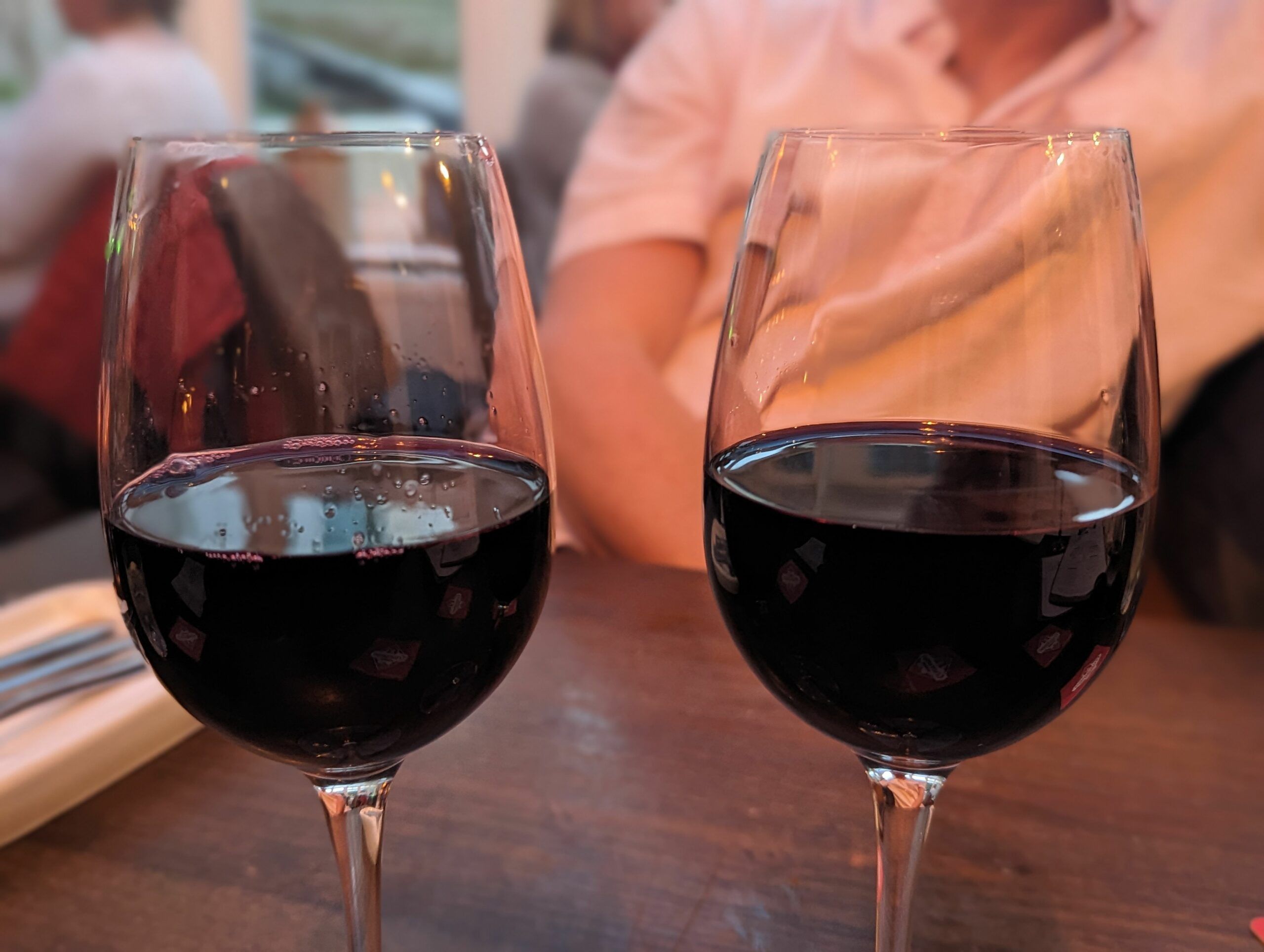 two glasses of red wine. spring menu launc at the Cleveland Arms