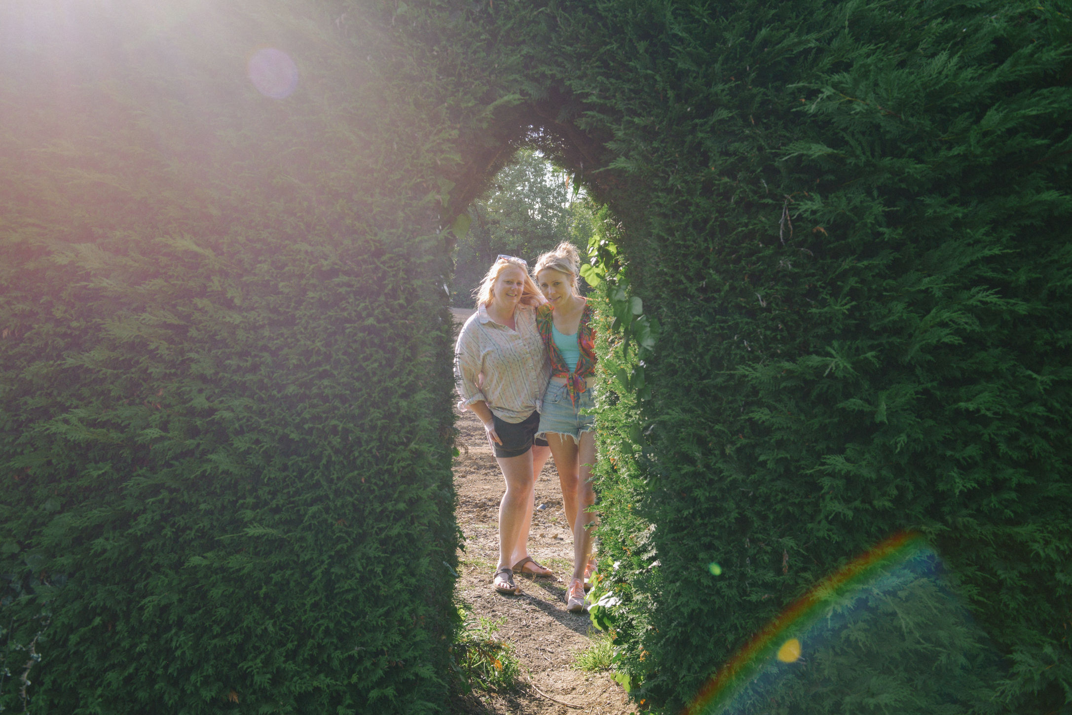 Helen and Vicky through the archway at The Secret Vineyard